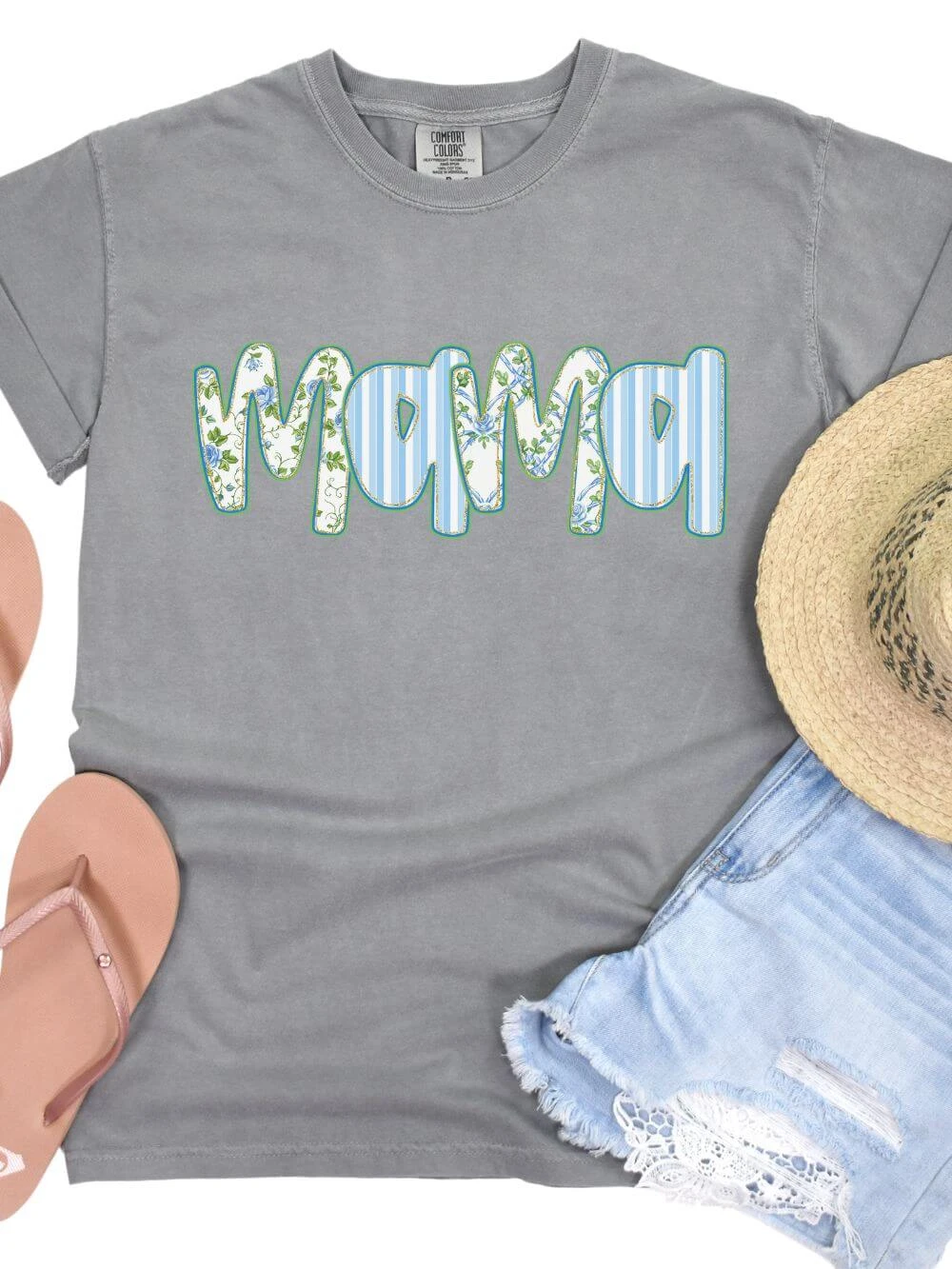 Preppy Blue Floral Mama Comfort Colors Mom Graphic T-Shirt 3 Preppy Blue Floral Mama Comfort Colors Mom Graphic T-Shirt