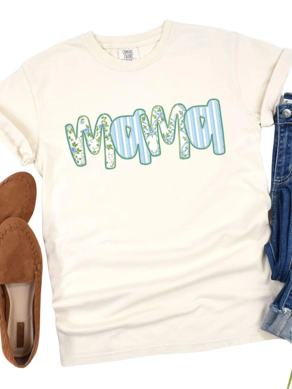 Preppy Blue Floral Mama Comfort Colors Mom Graphic T-Shirt 9 Preppy Blue Floral Mama Comfort Colors Mom Graphic T-Shirt - Image 7