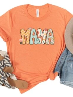 Floral Mama Graphic T-Shirt -Little Loom Store Mama Floral Heather Orange