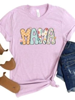 Floral Mama Graphic T-Shirt -Little Loom Store Mama Floral Heather Prism Lilac