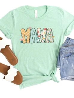 Floral Mama Graphic T-Shirt -Little Loom Store Mama Floral Heather Prism Mint