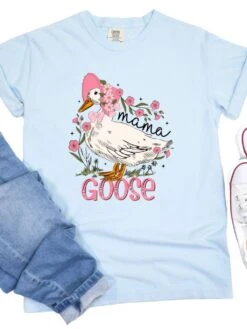 Mama Goose Comfort Colors Graphic Mom T-Shirt -Little Loom Store Mama Goose Chambray
