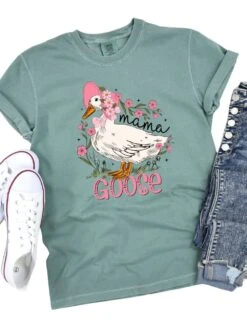 Mama Goose Comfort Colors Graphic Mom T-Shirt -Little Loom Store Mama Goose Light Green