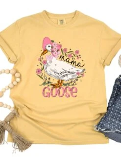 Mama Goose Comfort Colors Graphic Mom T-Shirt -Little Loom Store Mama Goose Mustard