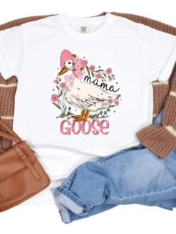 Mama Goose Comfort Colors Graphic Mom T-Shirt -Little Loom Store Mama Goose White