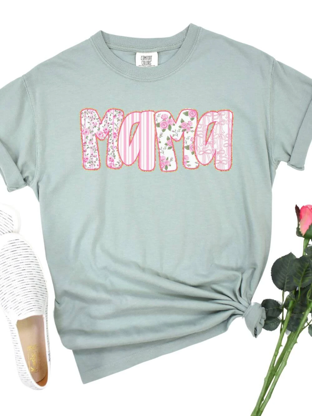 Preppy Pink Floral Mama Comfort Colors Mom Graphic T-Shirt 7 Preppy Pink Floral Mama Comfort Colors Mom Graphic T-Shirt - Image 5