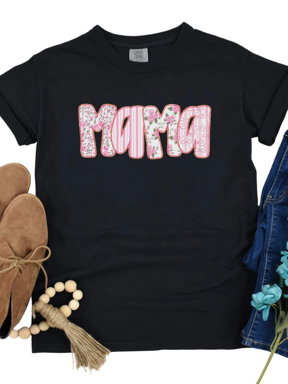 Preppy Pink Floral Mama Comfort Colors Mom Graphic T-Shirt 5 Preppy Pink Floral Mama Comfort Colors Mom Graphic T-Shirt - Image 3