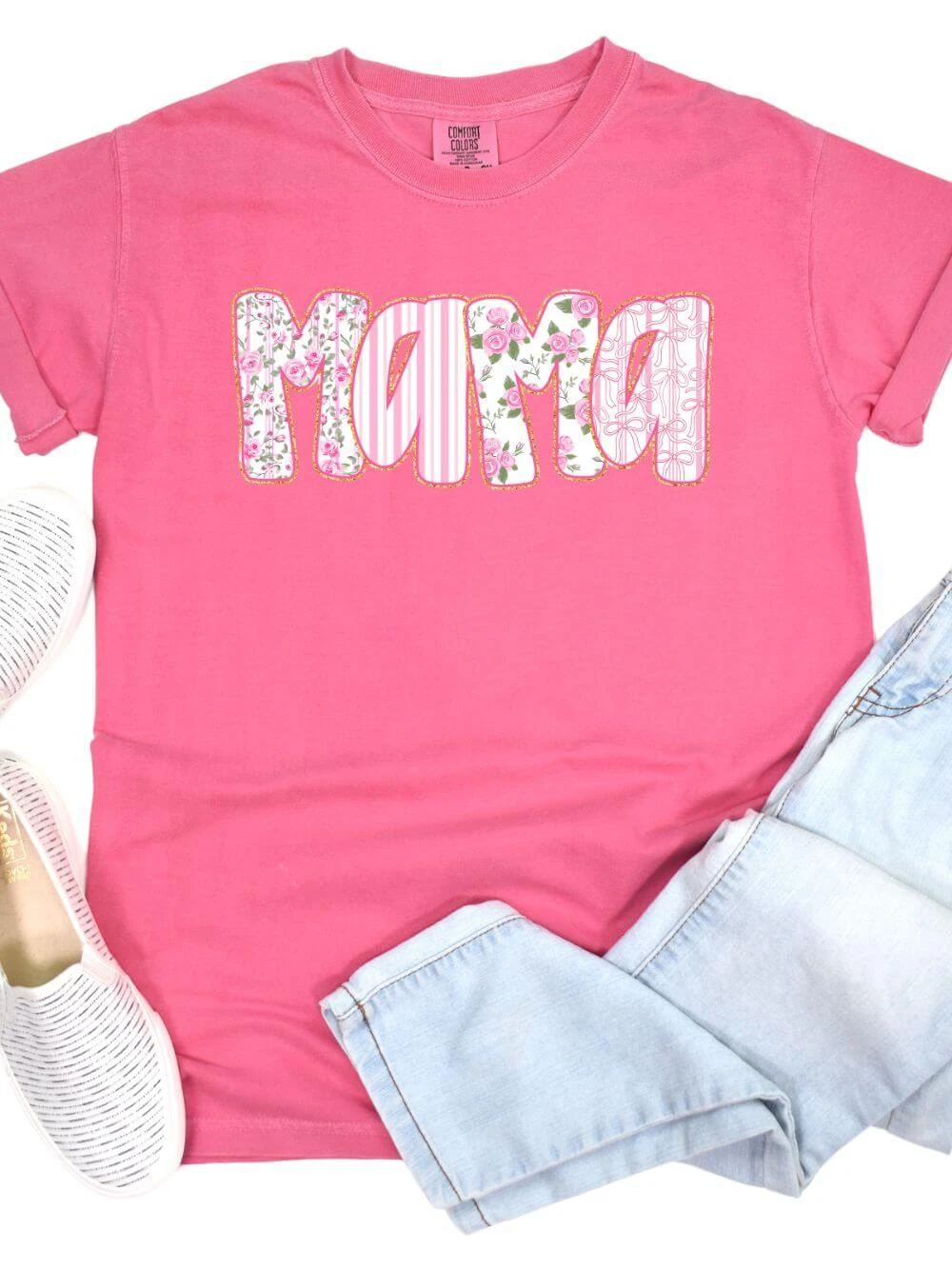 Preppy Pink Floral Mama Comfort Colors Mom Graphic T-Shirt 4 Preppy Pink Floral Mama Comfort Colors Mom Graphic T-Shirt - Image 2
