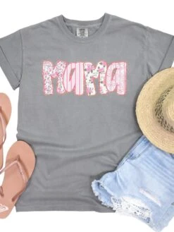 Preppy Pink Floral Mama Comfort Colors Mom Graphic T-Shirt 16 Preppy Pink Floral Mama Comfort Colors Mom Graphic T-Shirt -Little Loom Store Mama Pink Gray