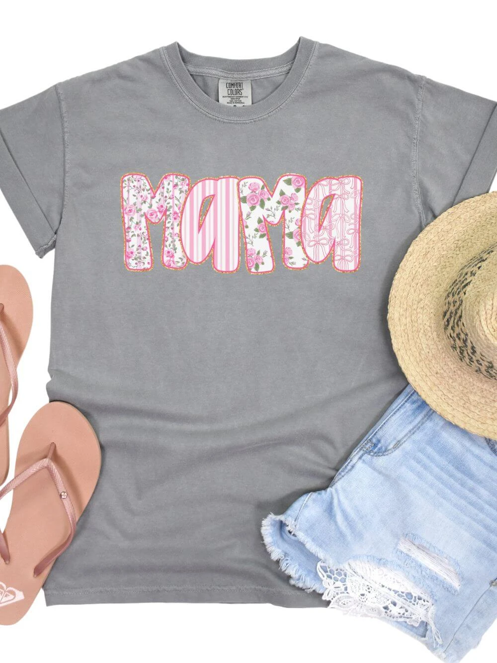 Preppy Pink Floral Mama Comfort Colors Mom Graphic T-Shirt 8 Preppy Pink Floral Mama Comfort Colors Mom Graphic T-Shirt - Image 6