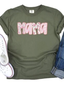 Preppy Pink Floral Mama Comfort Colors Mom Graphic T-Shirt 18 Preppy Pink Floral Mama Comfort Colors Mom Graphic T-Shirt -Little Loom Store Mama Pink Moss