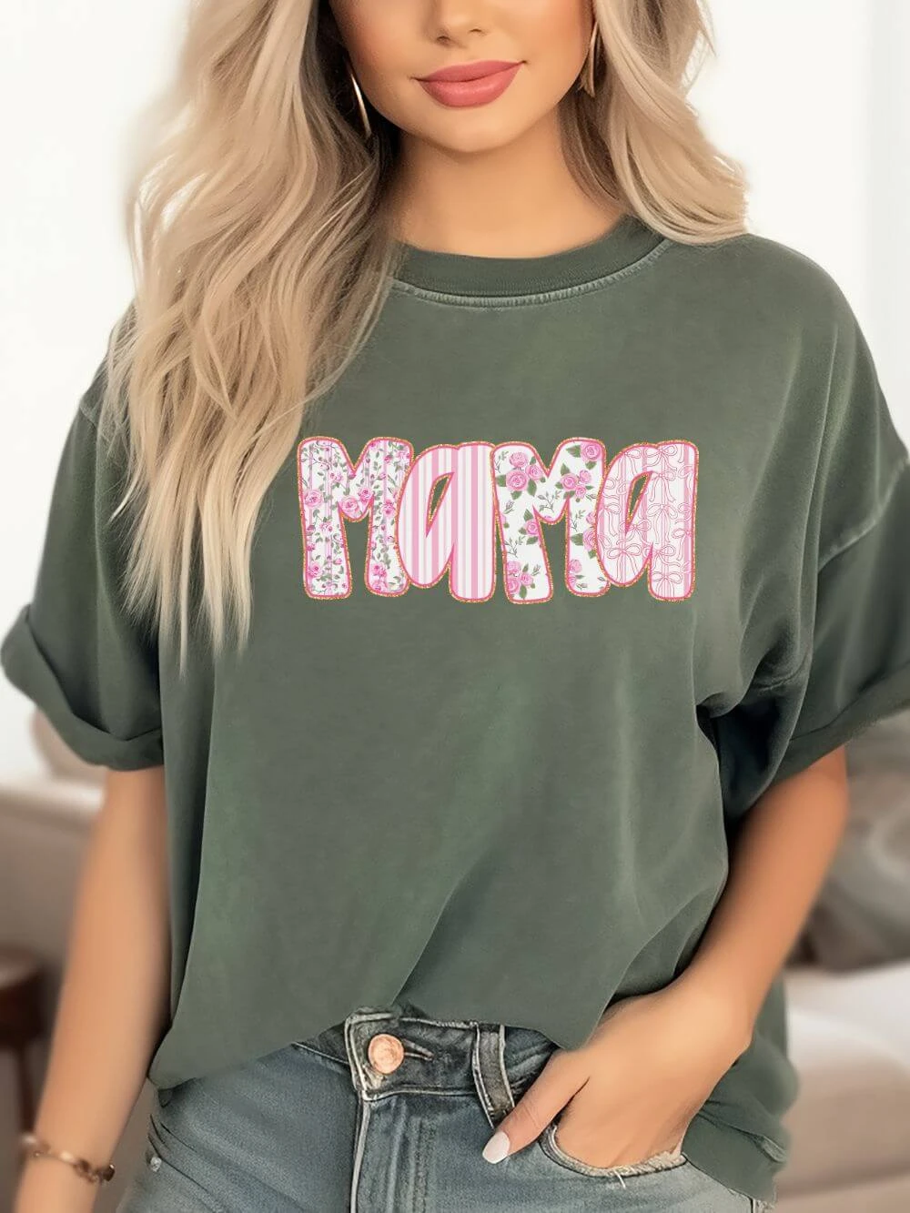 Preppy Pink Floral Mama Comfort Colors Mom Graphic T-Shirt 3 Preppy Pink Floral Mama Comfort Colors Mom Graphic T-Shirt