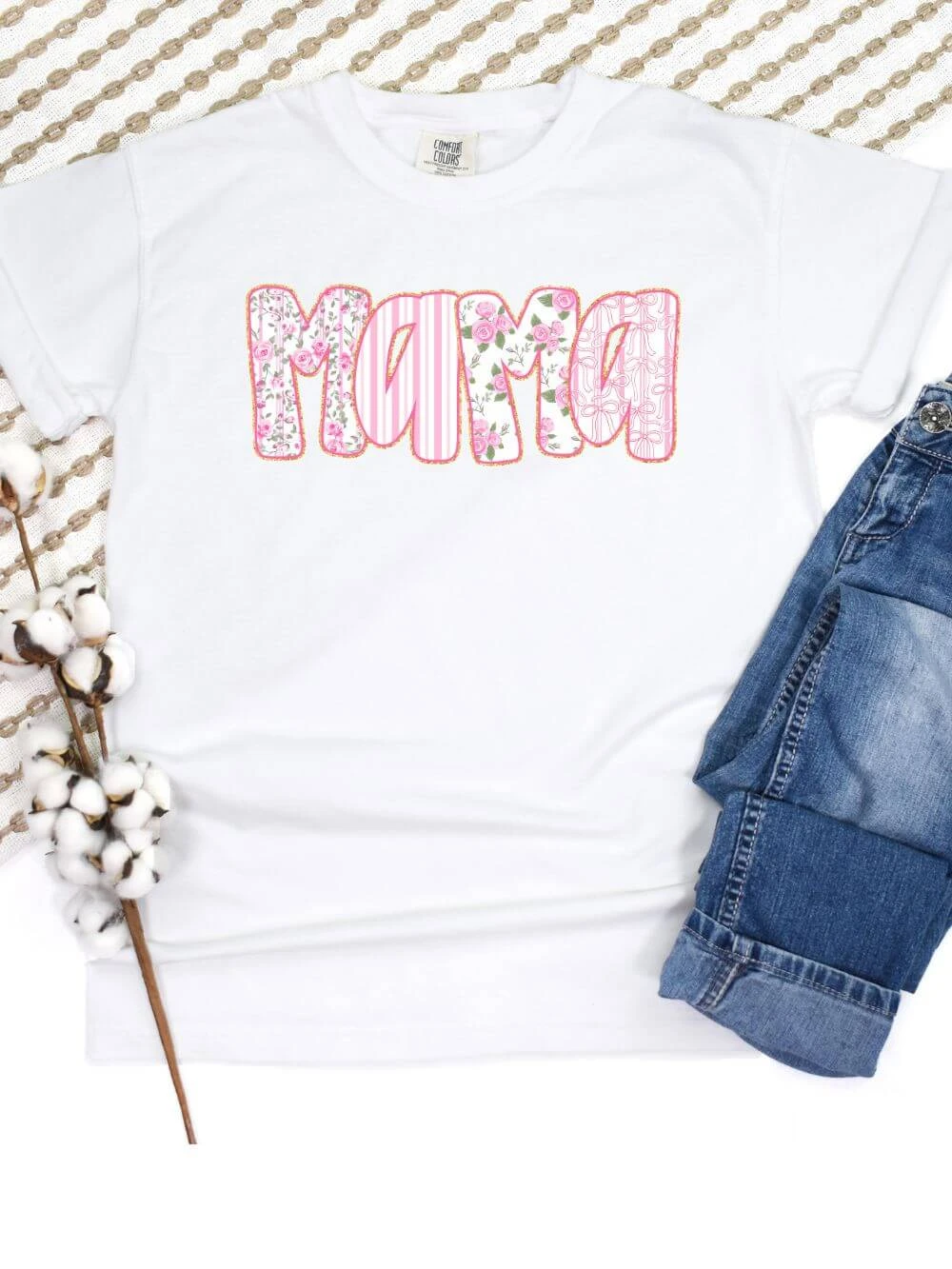 Preppy Pink Floral Mama Comfort Colors Mom Graphic T-Shirt 6 Preppy Pink Floral Mama Comfort Colors Mom Graphic T-Shirt - Image 4