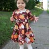 Pumpkins Please Burgundy Long Sleeve Girls Fall Skater Dress