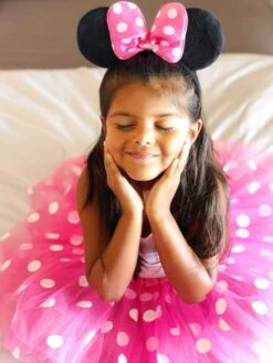 Neon Pink Polka Dot Mouse Girls Headband Ears, Kid Or Adult Costume Accessories