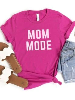 Mom Mode White T-Shirt Bella + Canvas Unisex Jersey Short Sleeve Tee - Many Colors -Little Loom Store MomModeWhiteBerry