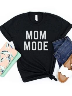 Mom Mode White T-Shirt Bella + Canvas Unisex Jersey Short Sleeve Tee - Many Colors -Little Loom Store MomModeWhiteBlackHeather
