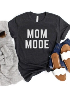 Mom Mode White T-Shirt Bella + Canvas Unisex Jersey Short Sleeve Tee - Many Colors -Little Loom Store MomModeWhiteDarkGrayHeather
