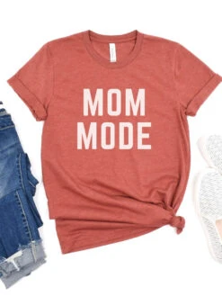 Mom Mode White T-Shirt Bella + Canvas Unisex Jersey Short Sleeve Tee - Many Colors -Little Loom Store MomModeWhiteHeatherClay