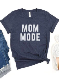 Mom Mode White T-Shirt Bella + Canvas Unisex Jersey Short Sleeve Tee - Many Colors -Little Loom Store MomModeWhiteHeatherNavy