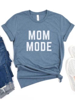 Mom Mode White T-Shirt Bella + Canvas Unisex Jersey Short Sleeve Tee - Many Colors -Little Loom Store MomModeWhiteHeatherSlate