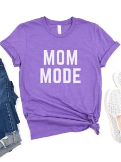 Mom Mode White T-Shirt Bella + Canvas Unisex Jersey Short Sleeve Tee - Many Colors -Little Loom Store MomModeWhiteHeatherTeamPurple