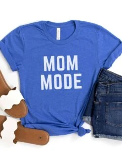 Mom Mode White T-Shirt Bella + Canvas Unisex Jersey Short Sleeve Tee - Many Colors -Little Loom Store MomModeWhiteHeatherTrueRoyal