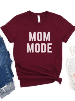 Mom Mode White T-Shirt Bella + Canvas Unisex Jersey Short Sleeve Tee - Many Colors -Little Loom Store MomModeWhiteMaroon
