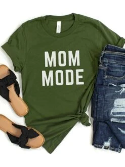 Mom Mode White T-Shirt Bella + Canvas Unisex Jersey Short Sleeve Tee - Many Colors -Little Loom Store MomModeWhiteOlive