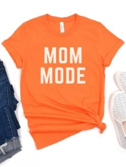Mom Mode White T-Shirt Bella + Canvas Unisex Jersey Short Sleeve Tee - Many Colors -Little Loom Store MomModeWhiteOrange