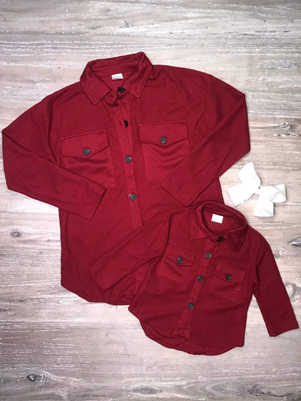 Mommy And Me - Burgundy Thermal Knit Matching Button Ups 3 Mommy And Me - Burgundy Thermal Knit Matching Button Ups