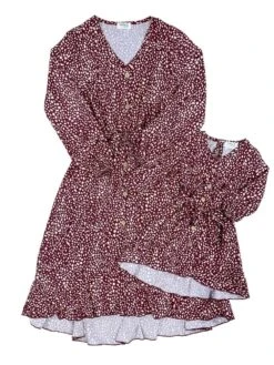 Mom And Me - Burgundy Button Front Dress 5 Mom And Me - Burgundy Button Front Dress -Little Loom Store MomandMe BurgundyButtonFrontDressWhite