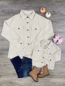 Mom And Me - Cream Button Up Corduroy Shacket