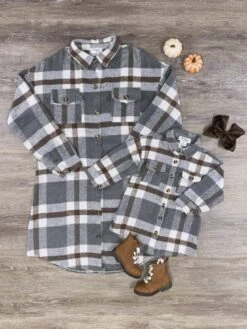 Mom And Me - Gray Plaid Long Flannel Shacket