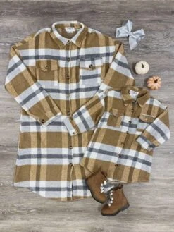 Mom And Me - Mustard Plaid Long Flannel Shacket