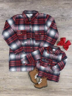 Mom And Me - Red Plaid Flannel Button Up Shacket