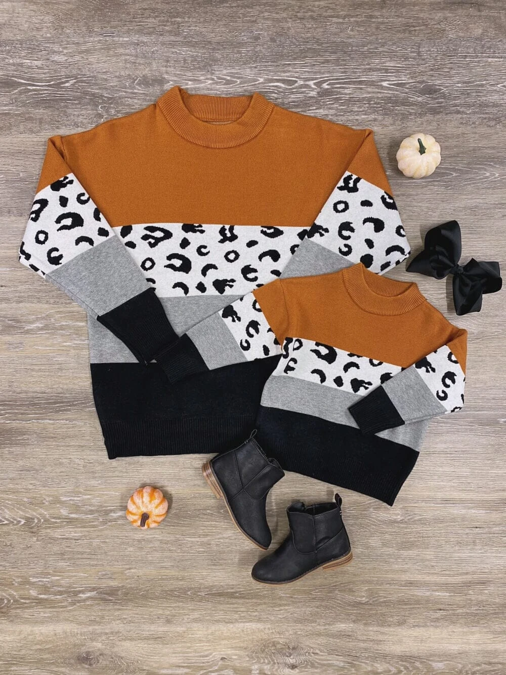 Mom And Me - Rust & Black Cheetah Color Block Sweater 3 Mom And Me - Rust & Black Cheetah Color Block Sweater