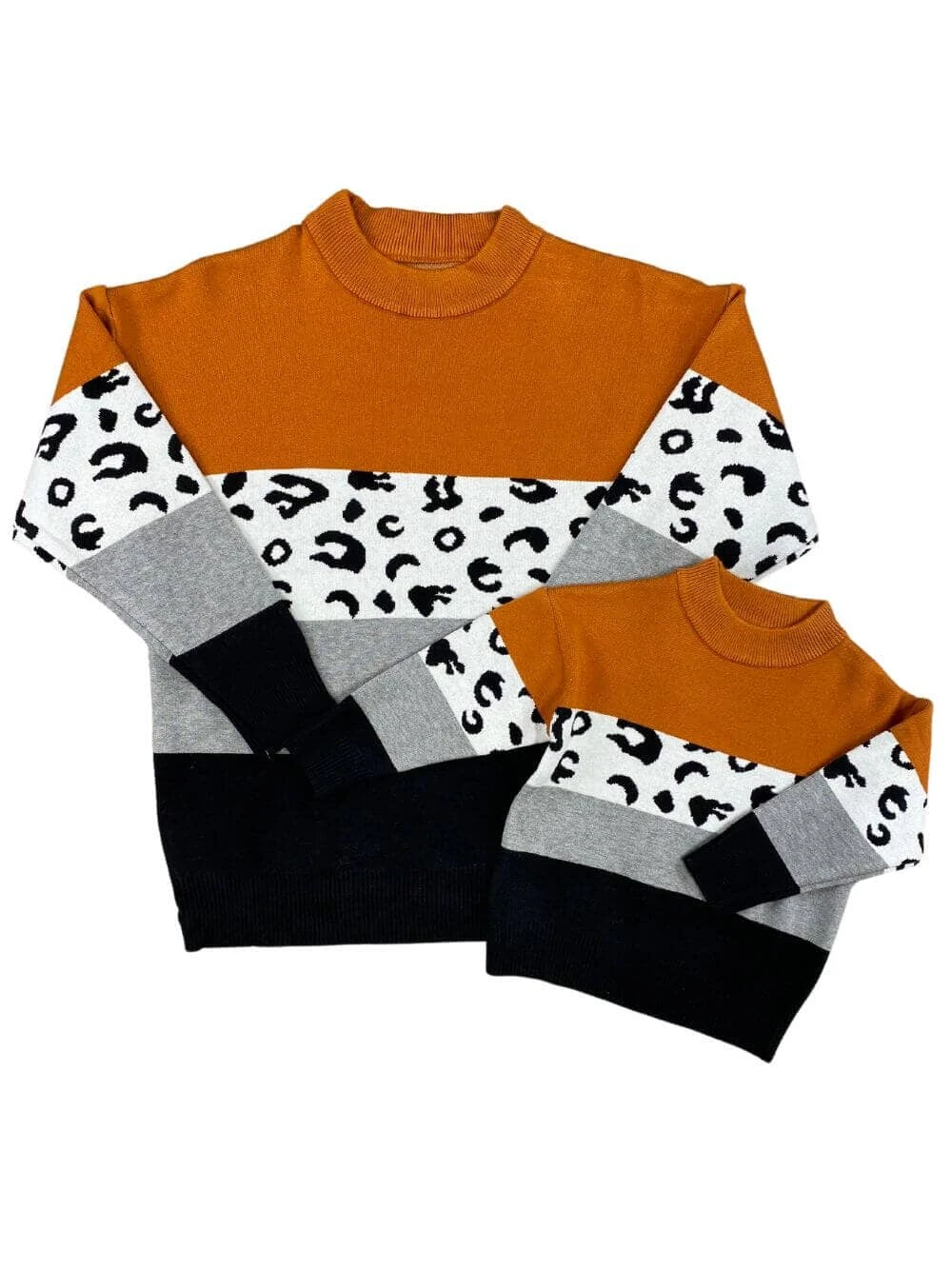 Mom And Me - Rust & Black Cheetah Color Block Sweater 4 Mom And Me - Rust & Black Cheetah Color Block Sweater - Image 2