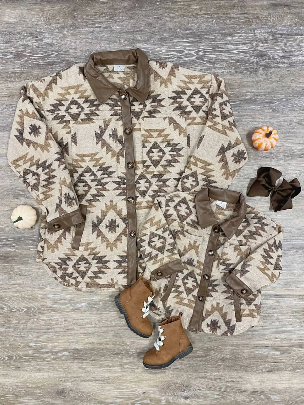 Mom And Me - Southwest Print Tan Button Up Shacket 3 Mom And Me - Southwest Print Tan Button Up Shacket