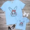 Mommy And Me - Smart Bunny Blue Matching Tops 2 Mommy And Me - Smart Bunny Blue Matching Tops -Little Loom Store MomandMeSmartBunnyBlueTops