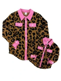 Mommy & Me Cheetah Hot Pink Button Down Shacket -Little Loom Store Mommy MeCheetahHotPinkButtonDownTopWhite