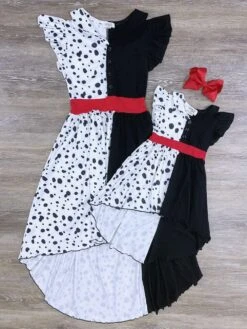Mommy And Me - Cruella Dalmatian Belted Hi Lo Dress