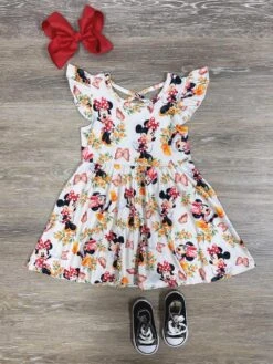 Mouse Bright Florals Girls Flutter Short Sleeve Dress