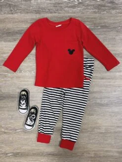Mouse Love Red And Black Boys Long Sleeve Jogger Outfit