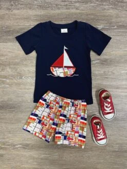 Nautical Dreams Boys Sailboat Shorts Outfit