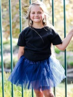 Navy Blue Tutu Skirt For Girls – 3-Layer Tulle Ballet, Dance, And Dress-Up Costume Skirt -Little Loom Store NavyBluec 1