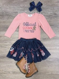 Official Cookie Tester Girls Christmas Skirt Outfit