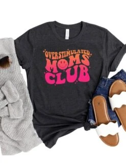 Overstimulated Moms Club Retro Orange & Pink Graphic T-Shirt