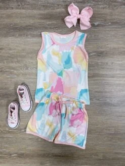 Painted Dreams Girls Pastel Tank Top & Shorts Outfit