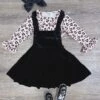 Pale Pink Cheetah Black Velvet Ruffle Girls Jumper Dress Set -Little Loom Store PalePinkCheetahBlackVelveltRuffleGirlsJumperDressSet